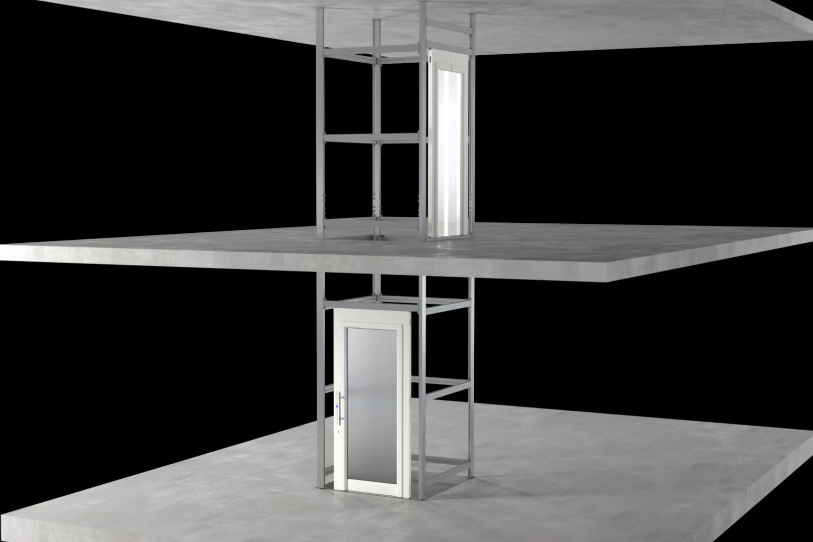 frame del video dedicato alla struttura Eltec AU, per home lift. video 3d del progetto e montaggio, si vede ossatura struttura a due piani